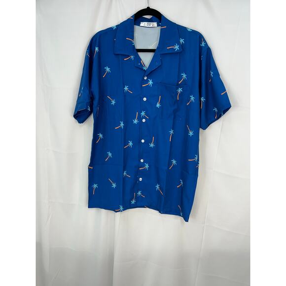NWOT Men’s Palm Tree Button Down Size Medium Short Sleeve Color Blue - Picture 11 of 13